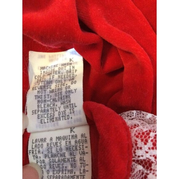 Vintage Baby Girl's Velvet Embroidered Smocked Dress Short Sleeve Red Lace Trim - Picture 8 of 8